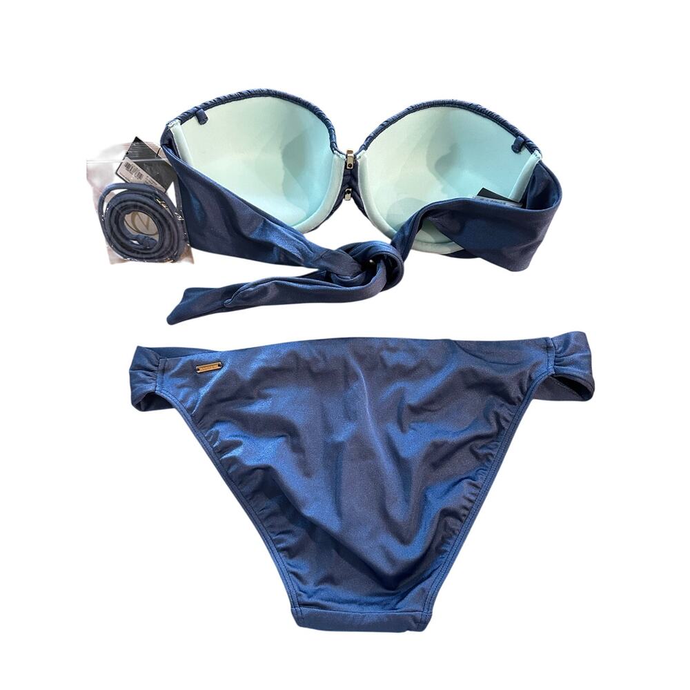 Victoria's Secret Very Sexy Push Up Bandeau Bikini Blue Shimmer 34B M NEW - Picture 6 of 10